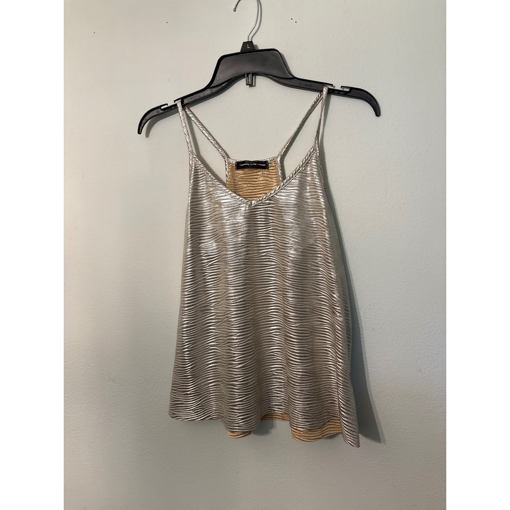 Happening in the Present Camisole Women M Silver Excellent Metallic Pleated Cami